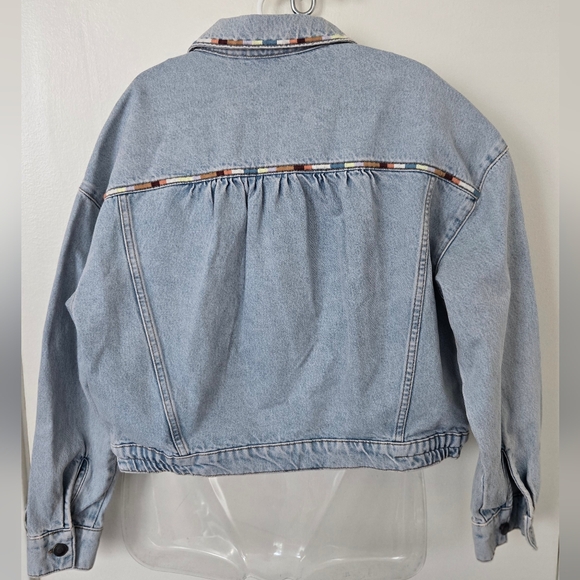 ba&sh Light Wash Denim Jacket with Multicolor Stitched Trim NWT - Picture 5 of 8